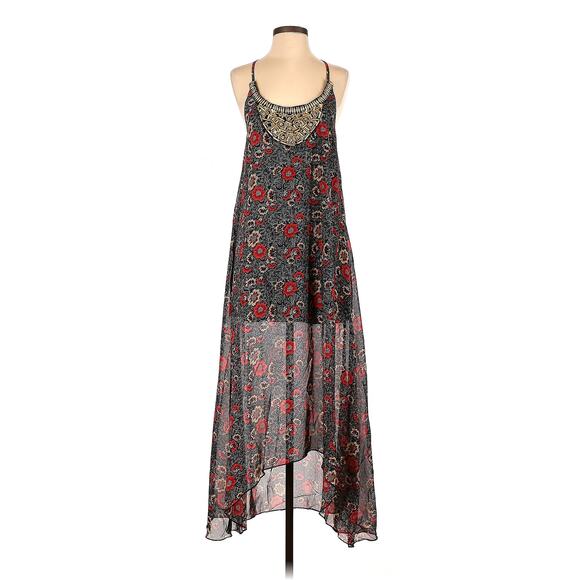 Boohoo Tasha Floral Print Hanky Hem Dress Beaded SIZE 4P Petite New Flaw - Picture 1 of 6